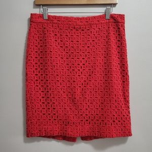 J. Crew Red Eyelet No 2 Pencil Skirt Size 10